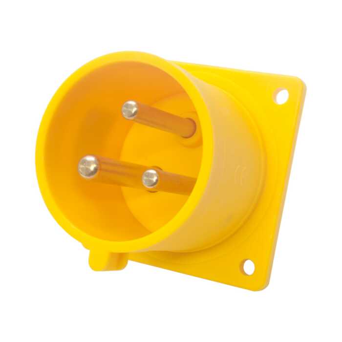 32amp 110v 2P+E IP44 Yellow Site Straight Flush Panel INLET Male. 3 Pole PCE (623-4)