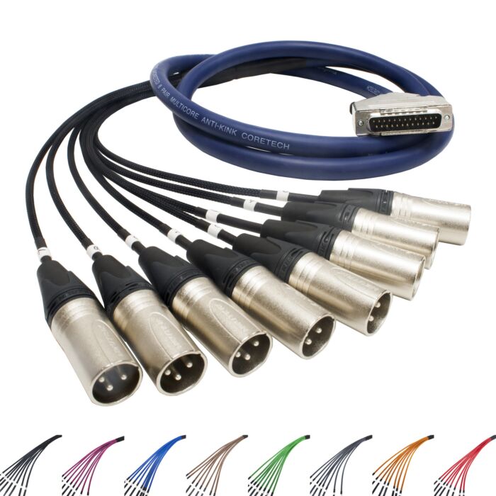 25 Pin D Sub to Male XLR Cable. D25 Van Damme Multicore Snake Lead. Techflex