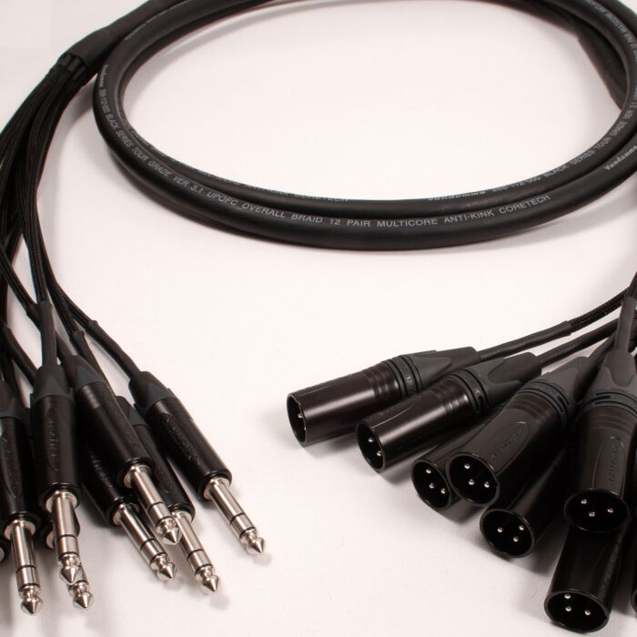 Van Damme Black 12 way Multicore Loom Stage Snake Balanced TRS Jack Male XLR