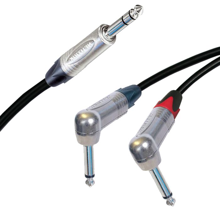 Neutrik Stereo Jack to 2 x Neutrik Angled Mono Jacks, Sommer ONYX 2025 Black Cable. Unbalanced Insert/Splitter Lead