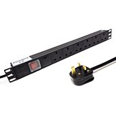 1U 19 Inch Rack Mount 2m PDU Power Strip. UK Plug to 6 Gang UK Sockets Mains Block