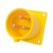 32amp 110v 2P+E IP44 Yellow Site Straight Flush Panel INLET Male. 3 Pole PCE (623-4)