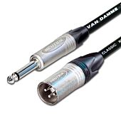 Van Damme Guitar Cable. Unbalanced Silver Neutrik 6.35mm TS Jack to Mono Male XLR. 