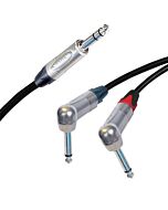 Neutrik Stereo Jack to 2 x Neutrik Angled Mono Jacks, Sommer ONYX 2025 Black Cable. Unbalanced Insert/Splitter Lead