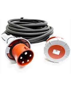 63amp Red 3 PHASE Events CEEform Commando Power Cable. (5x16mm) 3PNE 400V. H07RN-F Rubber 
